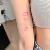 蝴蝶结凯蒂猫小可爱彩色线条蜡笔纹身贴HelloKitty逼真防水小仙女