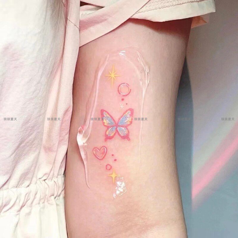 蝴蝶爱心泡泡纹身贴 粉色少女心辣妹氛围感高级感小众纹身贴纸