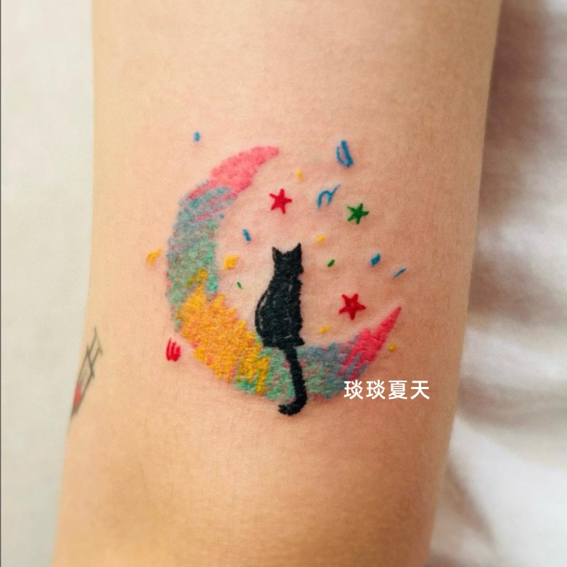 韩国防水ins风手臂脚踝 小清新星月亮猫咪纹身贴男女个性刺青贴纸