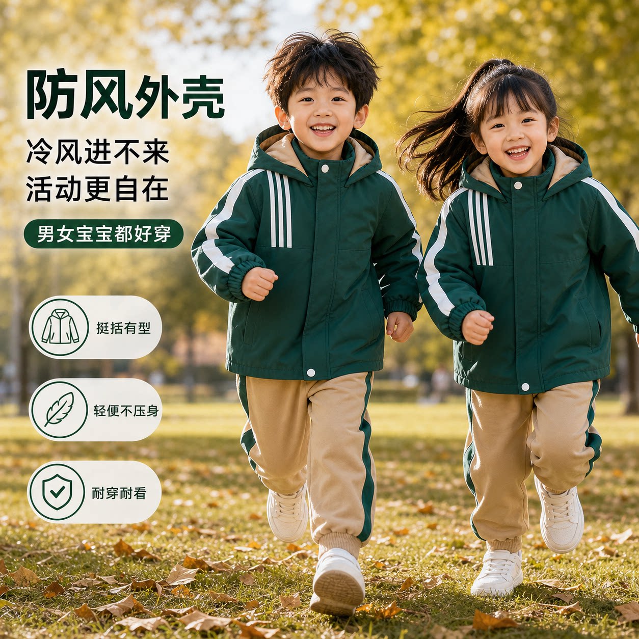 儿童冬季三防一体冲锋衣套装幼儿园入学园服班服防雨防风抗寒连帽