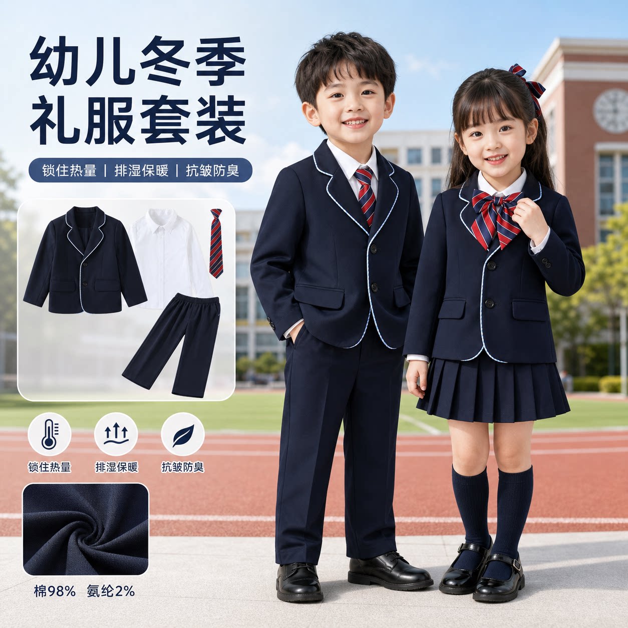 儿童西装套装黑色英伦男童主持人礼服女孩花童生日西服钢琴演出服