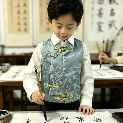 网红同款汉服儿童新中式国风马甲男童女童盘扣背心礼服唐装夏季