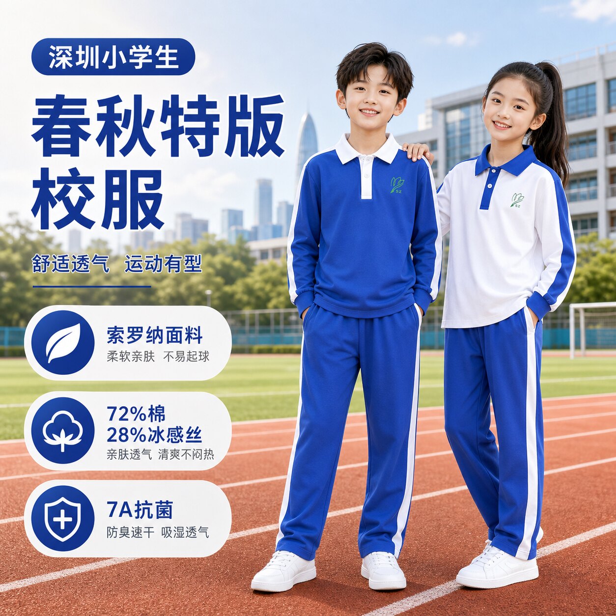特级版深圳春秋款长袖长裤速干防晒冰感棉小学生男女运动校服套装