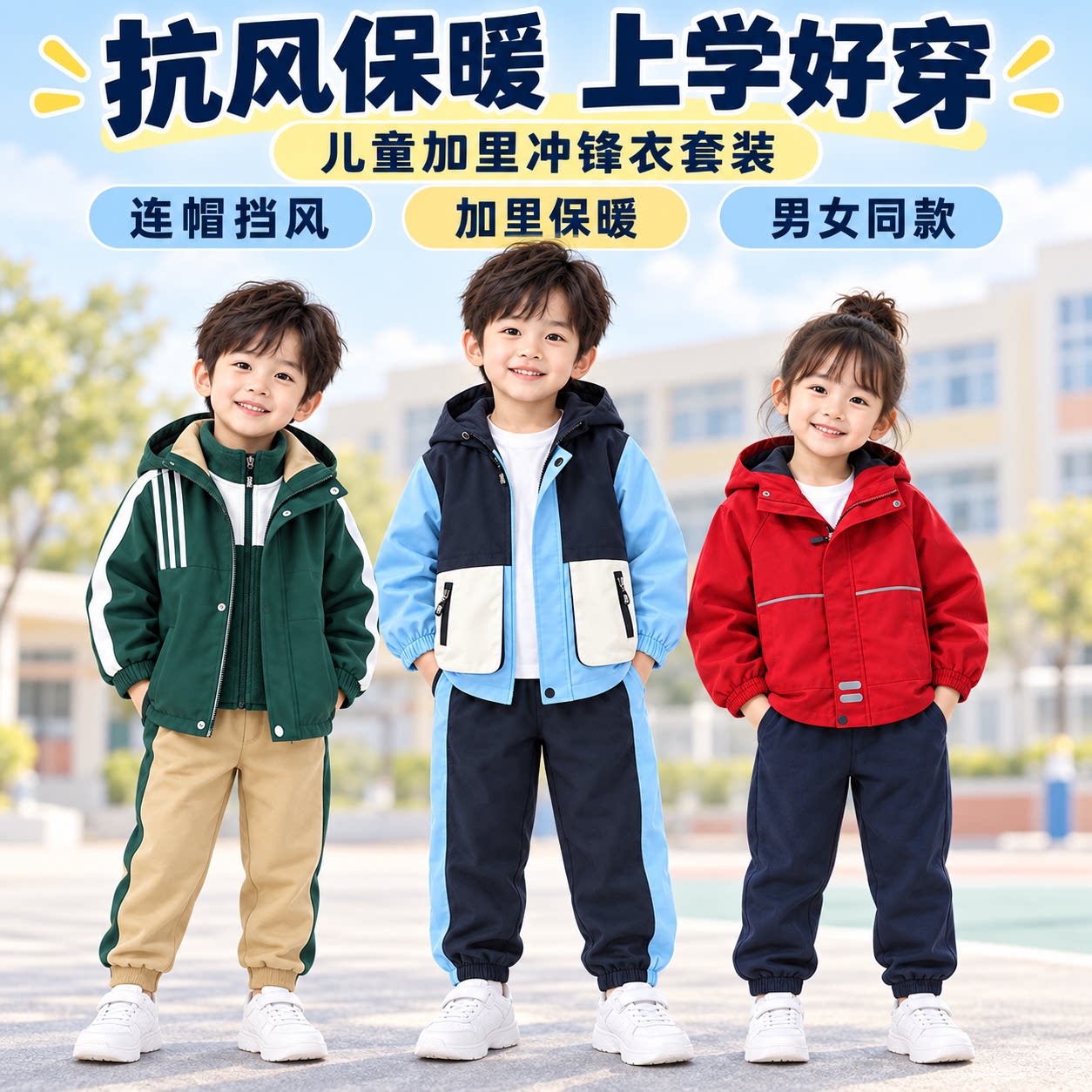 文启儿童外套冲锋衣三合一2026新款秋冬户外运动防风防水幼儿园服