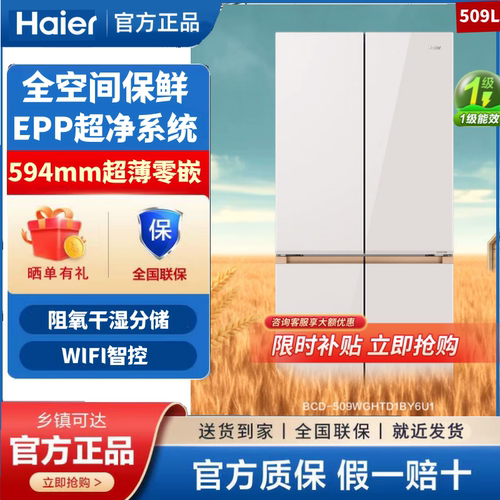 Haier/海尔BCD-509WGHTD1BY6U1双变频风冷无霜超薄零嵌家用冰箱