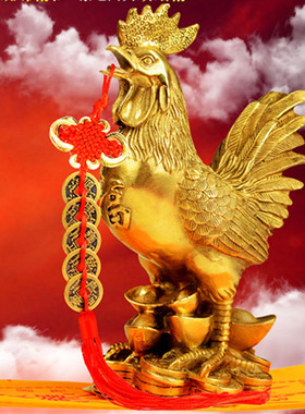 纯铜金鸡风水摆件招财客厅工艺品