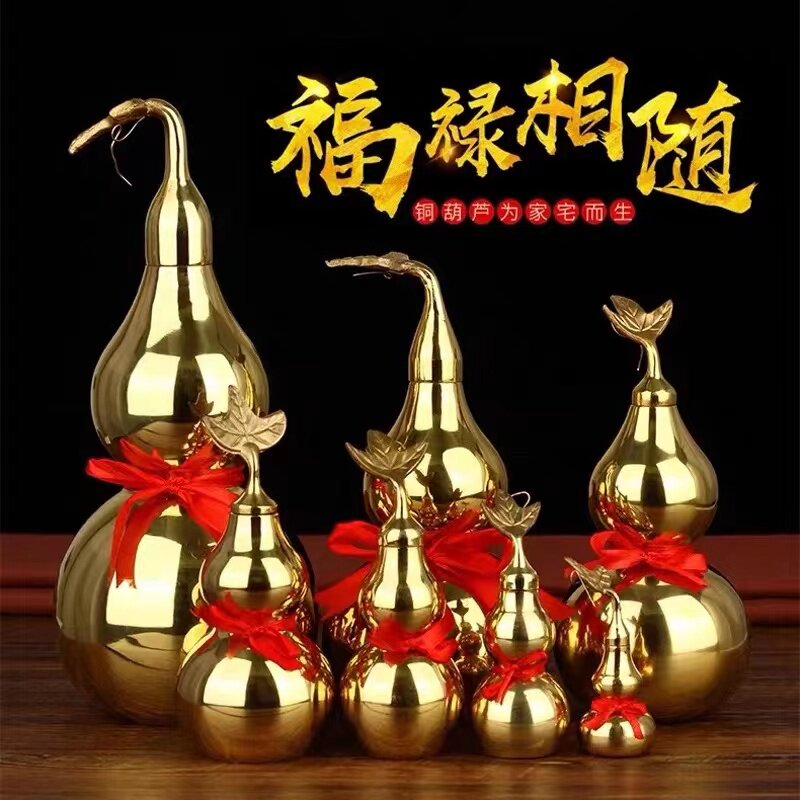 纯铜有盖光身有叶葫芦摆件