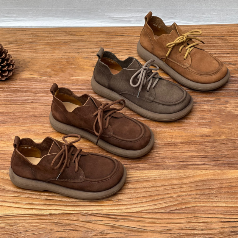 丑乐平跟橡胶底头层猪皮休闲真皮