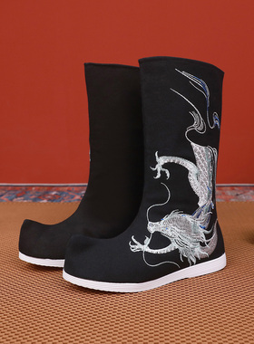 秋古风汉服男鞋男士汉服靴子增高古代配古装COS明制皂靴长筒靴