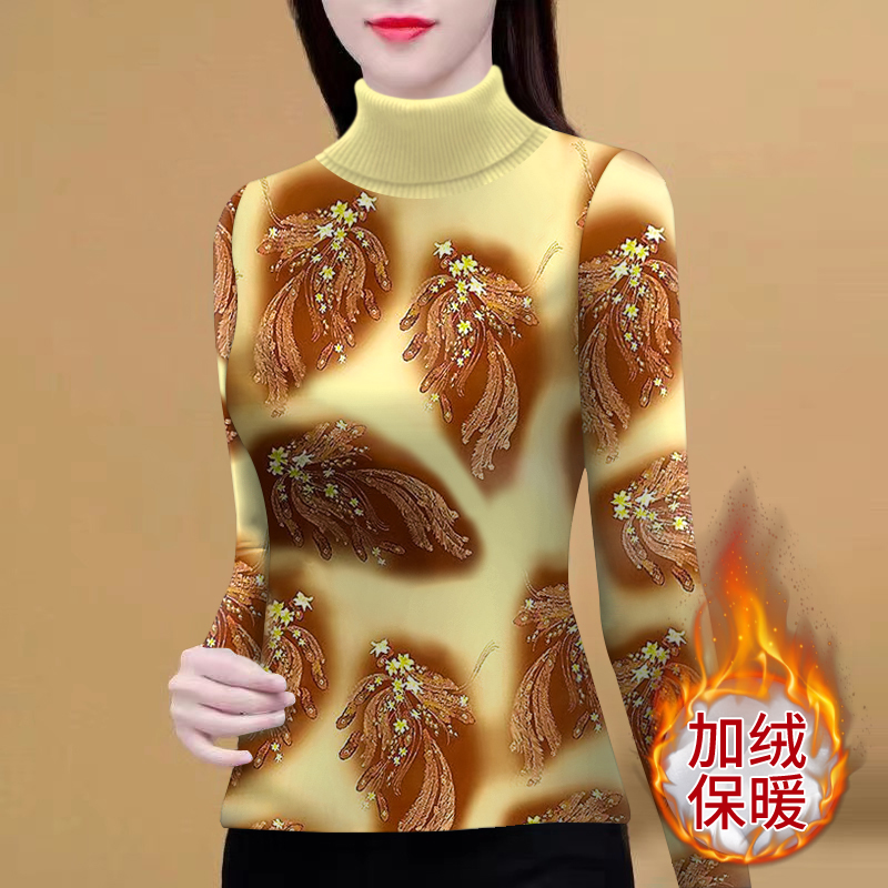 洋气妈妈女装秋冬新款加绒保暖时尚显瘦t恤长袖打底衫遮肚子上衣