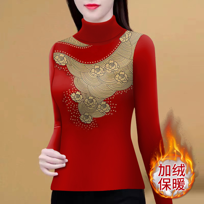 加绒加厚高领打底衫女长袖休闲风