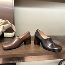 小众方头浅口真皮一脚蹬高跟鞋单鞋2025年春夏新款粗跟玛丽珍女鞋