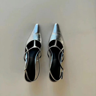 复古舒适小猫跟中跟鞋女2025年春夏新款性感尖头浅口一字扣带凉鞋