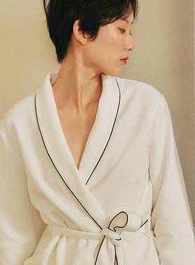 DEFINE法式睡衣睡袍两件套棉长袖2024春秋厚裕袍家居服出门可外穿