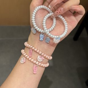猫吃鱼电话线发圈可爱卡通小清新KT猫高弹力发绳甜美ins发饰 新款
