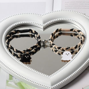 原创双色编织黑白幽灵情侣手链一对送男友ins网红闺蜜小皮筋发绳