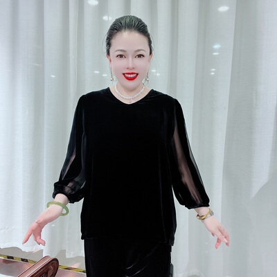 桑蚕丝小衫时尚高档气质百搭减龄宽松大码天花板88A6077-4512