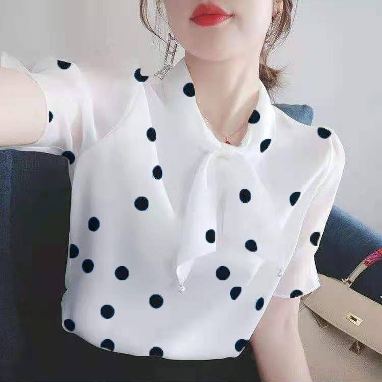 女士夏季款短袖法式高档碎花圆点女人味洋气时髦泡泡袖T恤上衣女