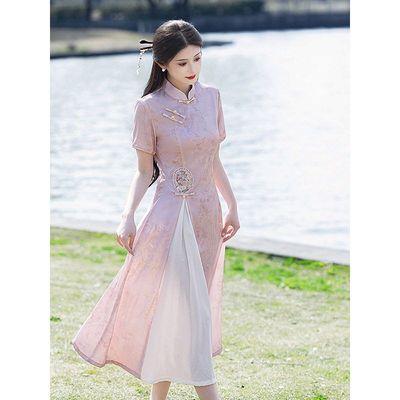 洛士奥黛日常粉色旗开得胜夏季2025旗袍新中式新款女高考订婚礼服