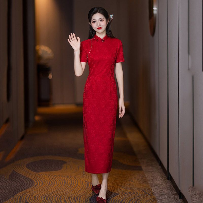 爱旗旗袍礼服高级感新中式女2025结婚新娘新款宴会回门订婚红色敬