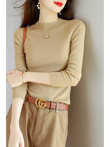 Хаки шерстяной демисезонный приятный телу свитер, 2024 года, высокий воротник