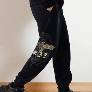 卫裤 boy潮牌25秋冬新款 休闲裤 休闲百搭针织长裤 老鹰烫金男女同款