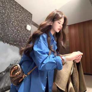 宽松长袖 上衣外套女春夏季 气质慵懒风 韩系高级感蓝色衬衫 2026新款