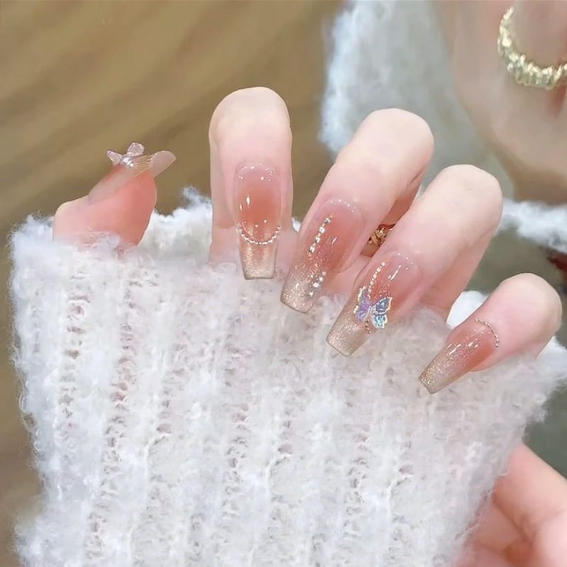 手工儿童美甲穿戴甲高级感中长款粉黛玉蝶假指甲贴片2026马年新款,彩妆/香水/美妆工具,美甲工具,淘宝优惠券,粉丝福利购,淘宝优惠卷