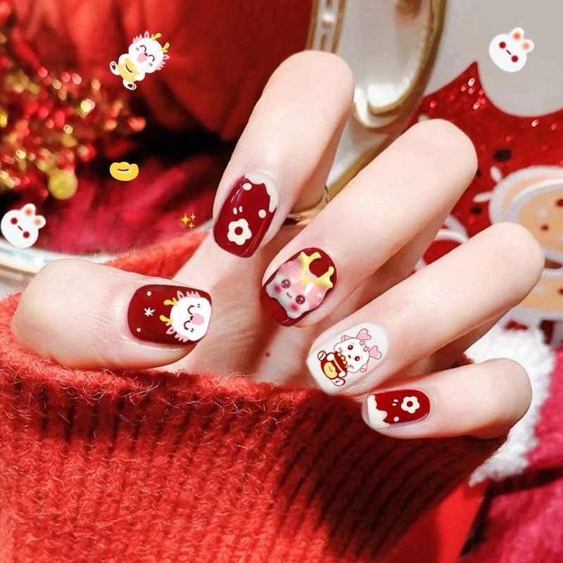 2026年新款儿童美甲穿戴甲感短款粉萌花朵龙24片装假指甲贴片,彩妆/香水/美妆工具,美甲工具,淘宝优惠券,粉丝福利购,淘宝优惠卷