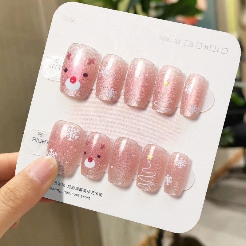 2026年新款儿童美甲穿戴甲感短款初雪小鹿猫眼30片假指甲贴片,彩妆/香水/美妆工具,美甲工具,淘宝优惠券,粉丝福利购,淘宝优惠卷