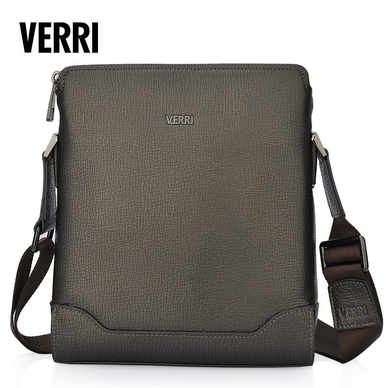 verri男包新款真皮单肩斜款包男士牛皮商务休闲日字包品牌单肩包