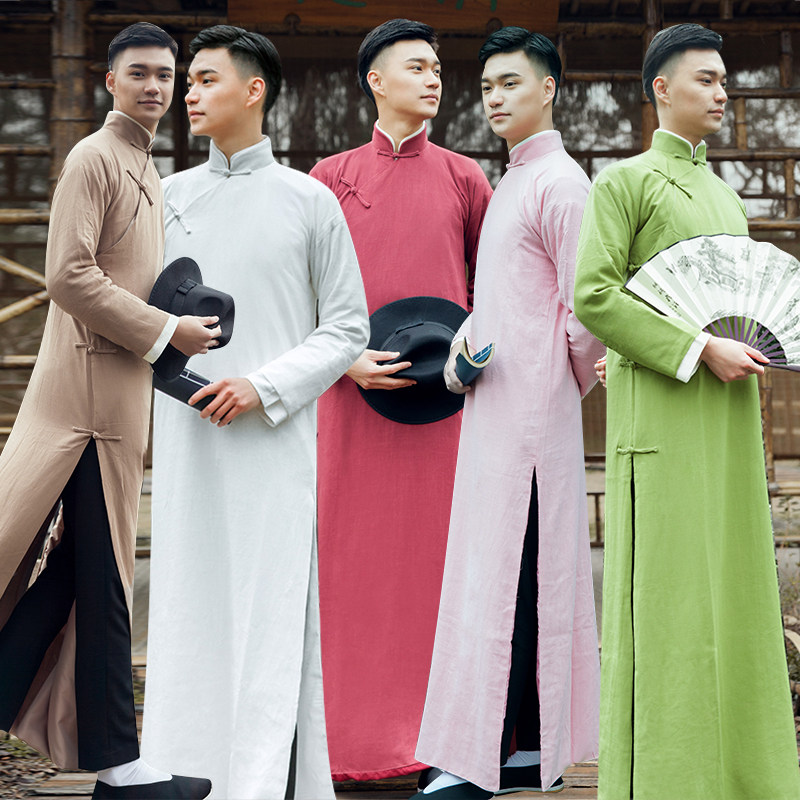 长衫相声服男民国大褂中国风棉麻伴郎服舞台剧演出服长袍马褂