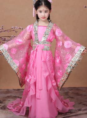 儿童古装仙女汉服拖尾贵妃皇后古风唐装摄影演出服琵琶古筝表演服