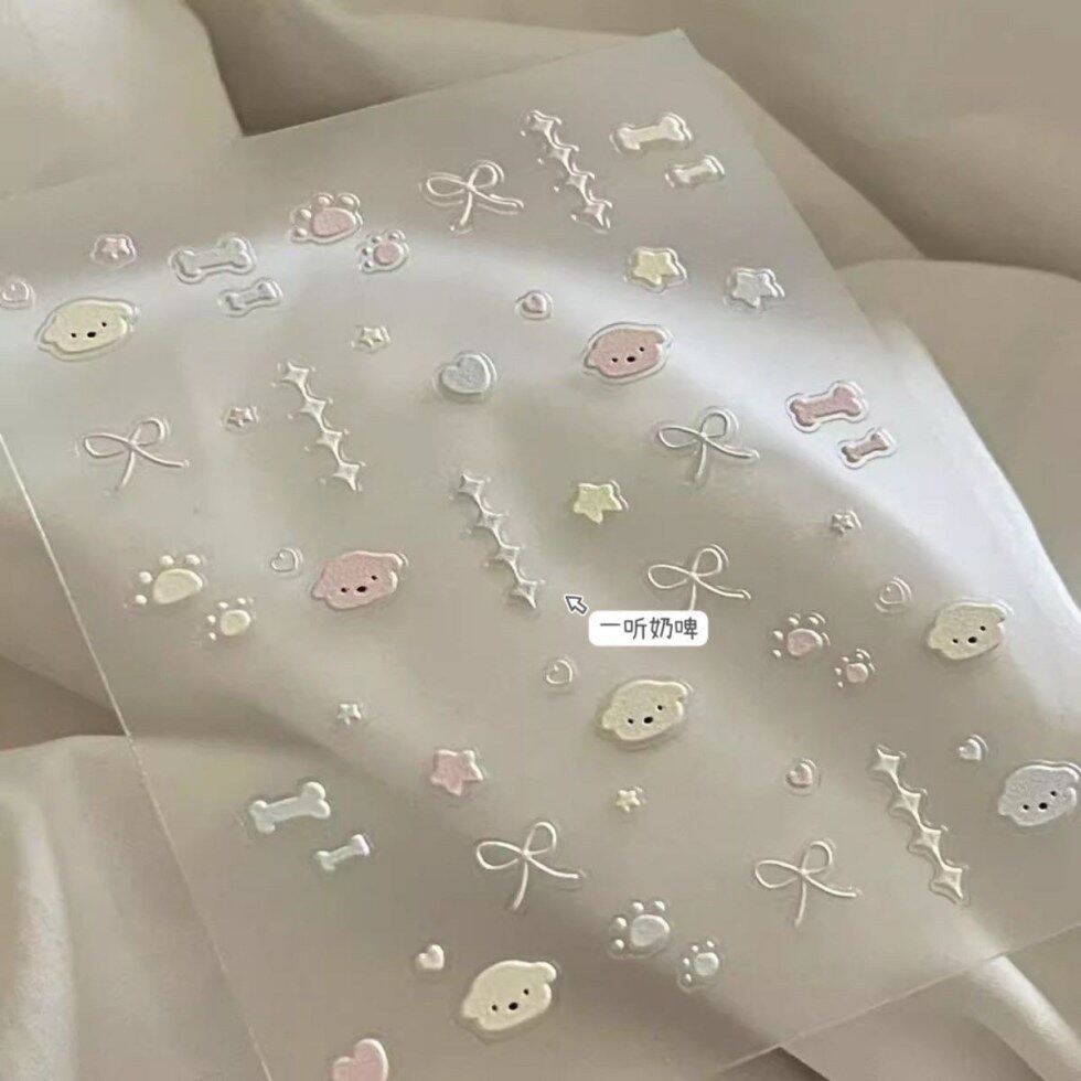 ins手绘可爱马卡龙小狗5D立体浮雕美甲贴指甲手帐相机中性diy贴纸