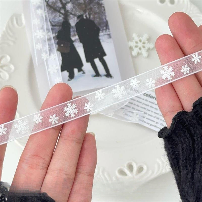 高颜值蓝色圣诞节雪花丝带礼物盒包装饰雪纺纱带出卡打包材料打包