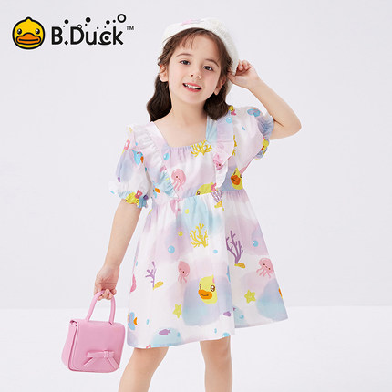 B.Duck小黄鸭儿童洋气休闲连衣裙夏季新款女童泡泡袖裙 FF2580003