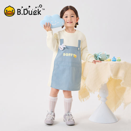 [驱蚊抗菌]bduck小黄鸭童装女童连衣裙假两件上衣春装女宝宝裙子