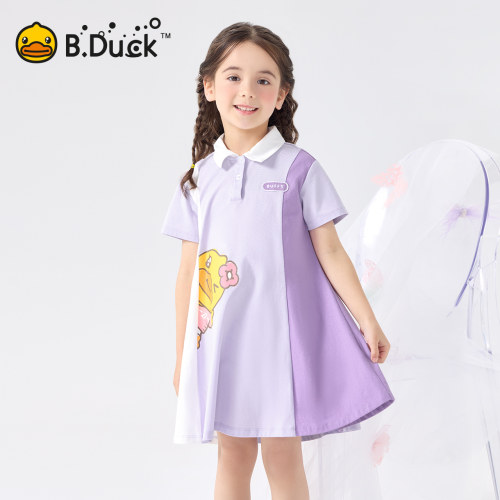bduck小黄鸭童装女童连衣裙2026夏季新款儿童运动裙子POLO领长裙