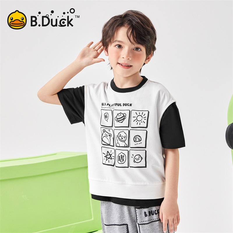 B.Duck小黄鸭儿童圆领套头背心短袖夏季新款男女童上衣 BF2505010