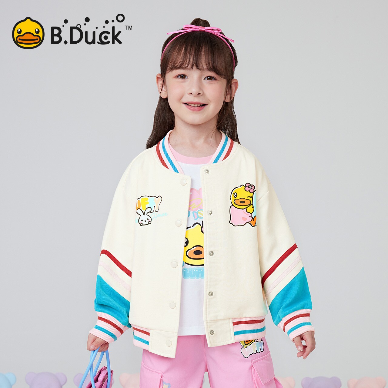 duck小黄鸭童装儿童时尚棒球服女童休闲外套春季新款 ff1511082