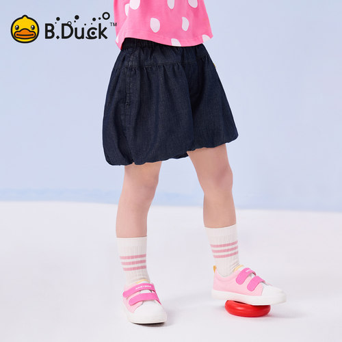 bduck小黄鸭童装女童短裤牛仔裤儿童花苞裤小女孩休闲裤2025新款
