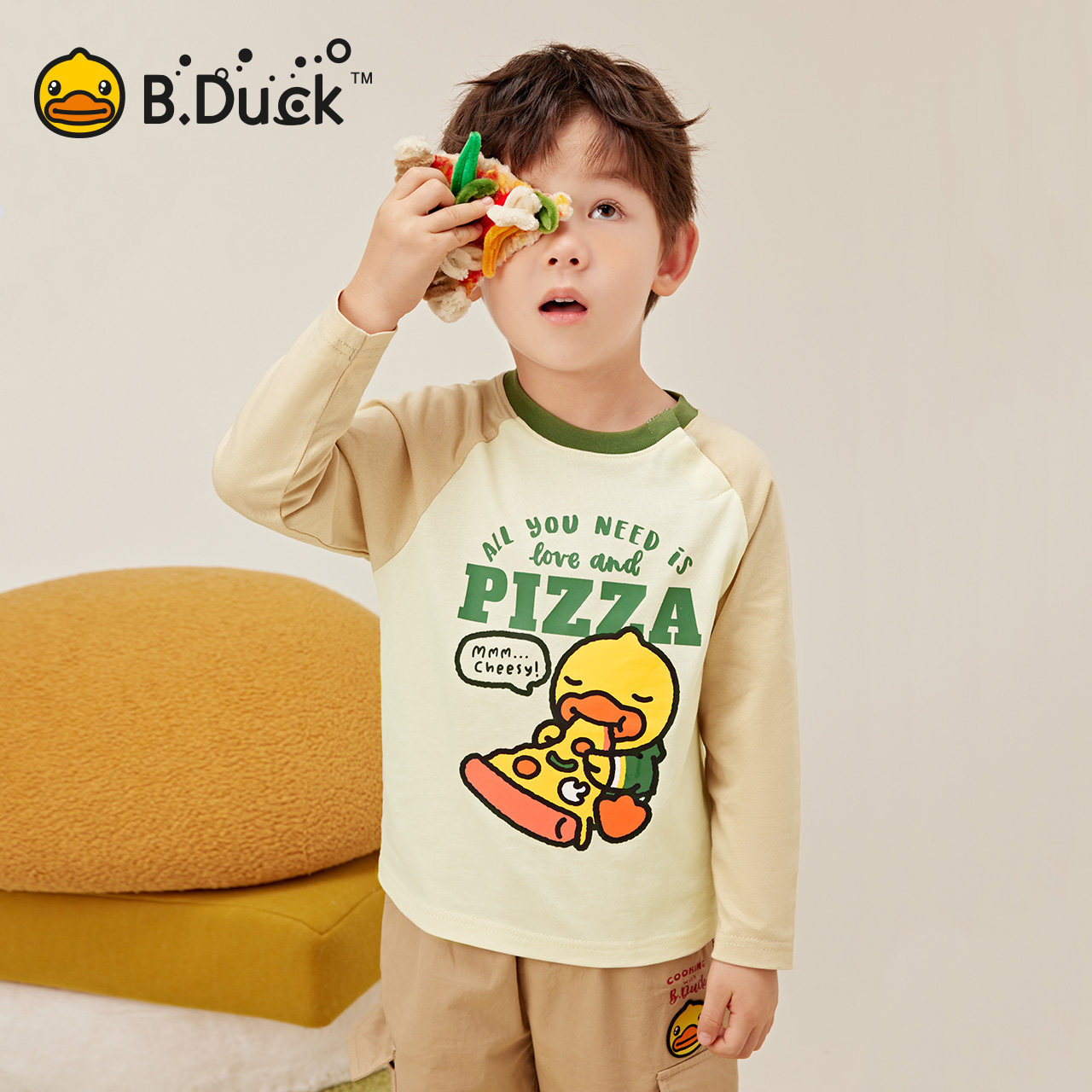 B.Duck小黄鸭儿童时尚插肩长袖T恤秋季新款男女童上衣 BF3506071,童装/婴儿装/亲子装,T恤,淘宝优惠券,粉丝福利购,淘宝优惠卷