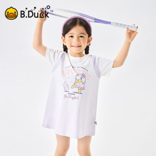 bduck小黄鸭童装女童运动裙子儿童短袖连衣裙小女孩夏装透气T恤裙