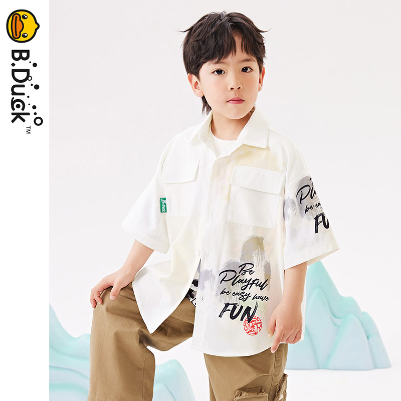 B.Duck小黄鸭童装儿童短袖衬衫夏季男童时尚翻领上衣潮 BF2409001