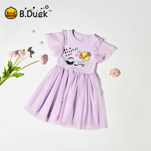 bduck小黄鸭童装女童连衣裙网纱裙儿童公主裙2025新款小女孩裙子