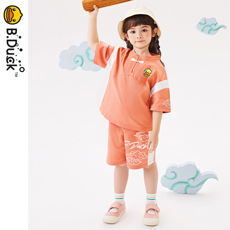 B.Duck小黄鸭童装儿童短袖套装夏季女童中国风休闲装潮 BF2482007