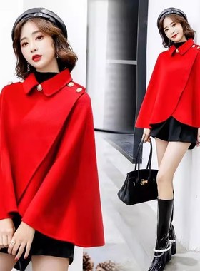 150cm小个子毛呢大衣外搭145米披风短款呢子外套女ins140斗篷披肩