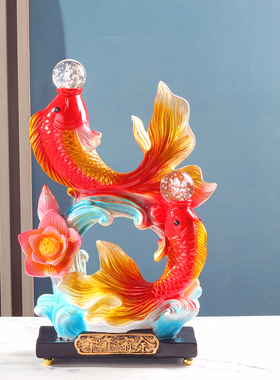 树脂水晶球双鱼摆件客厅玄关