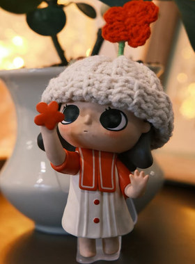 Nyota冬日针织帽小红花手作改娃毛线帽装饰配件创意复古简约帽子