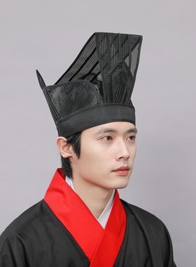 魏晋梁冠文臣官员帽汉代进贤冠 道巾帽黑色网纱帽 古装汉服帽子